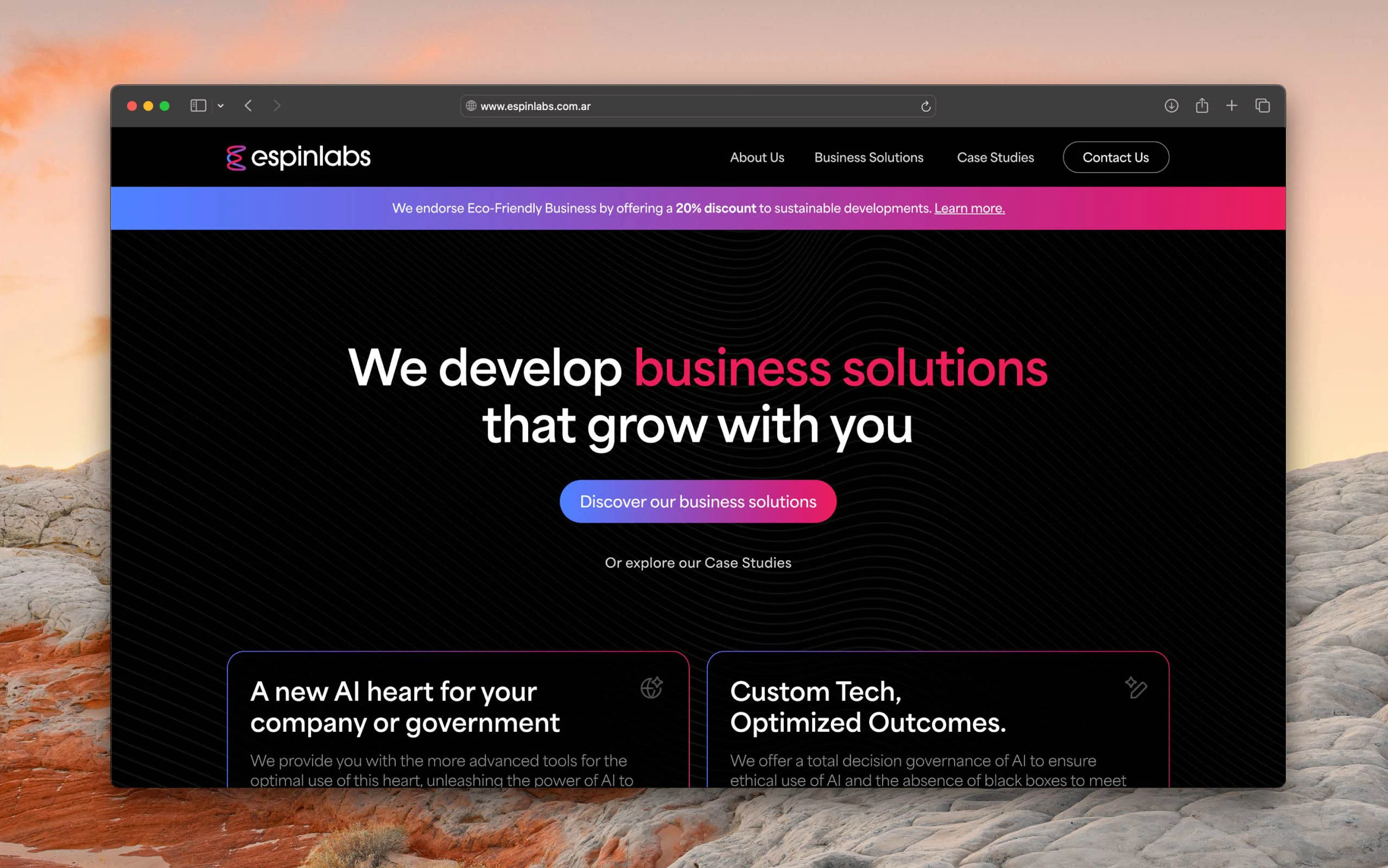 Espinlabs brand identity applied to a website concept