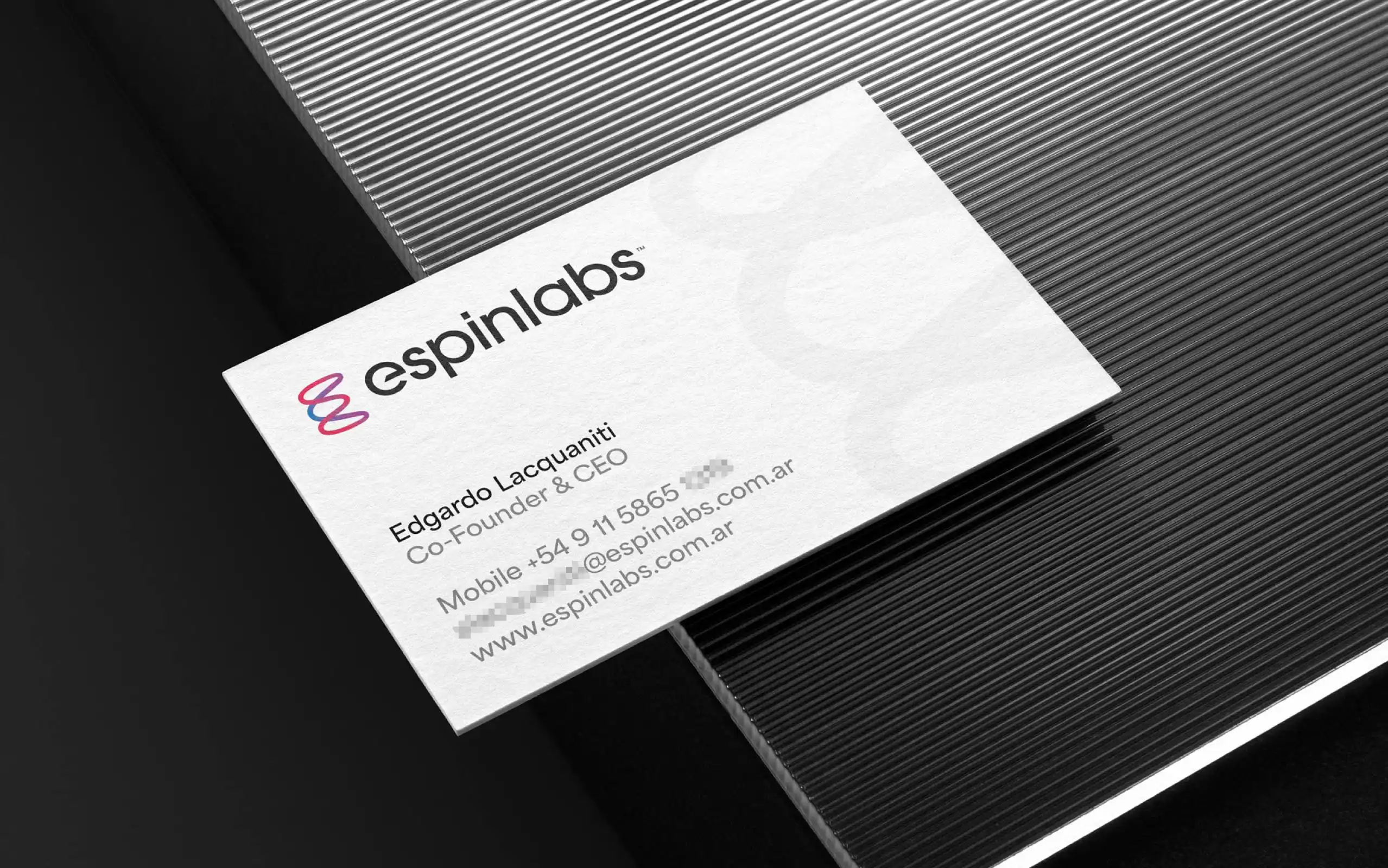 Espinlabs business card application of the new brand identity