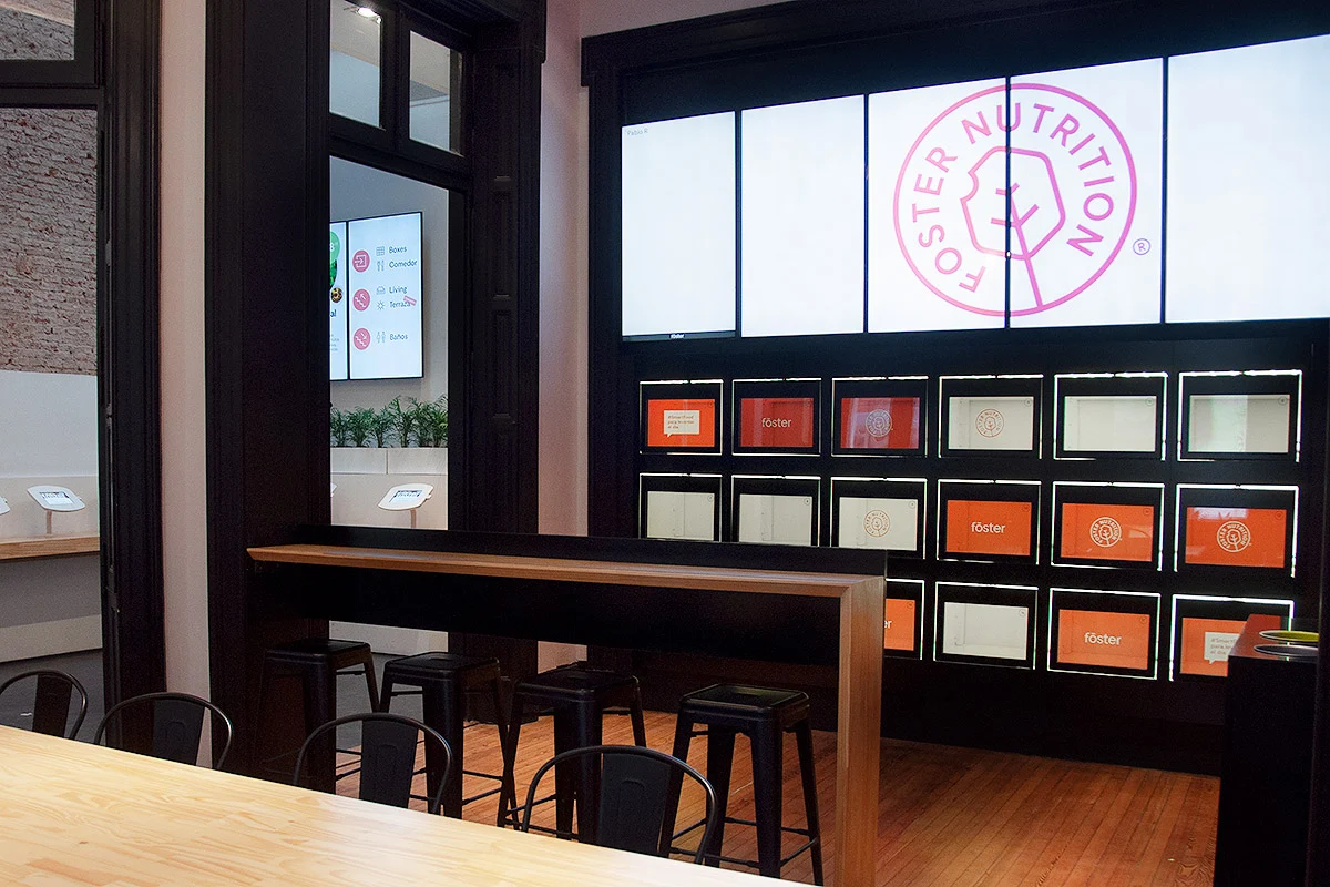 Fōster Nutrition restaurant interior with automated pickup lockers