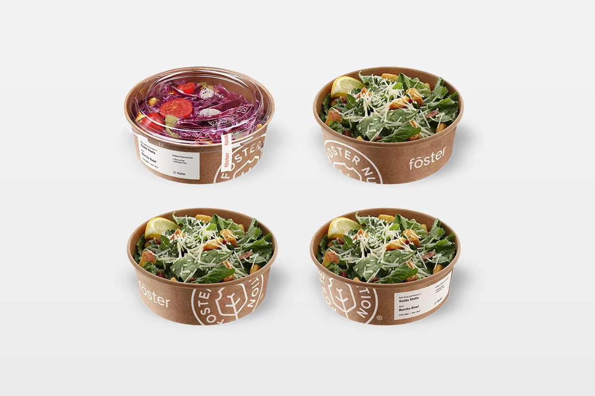 Fōster Nutrition branded bowls with prepared meals