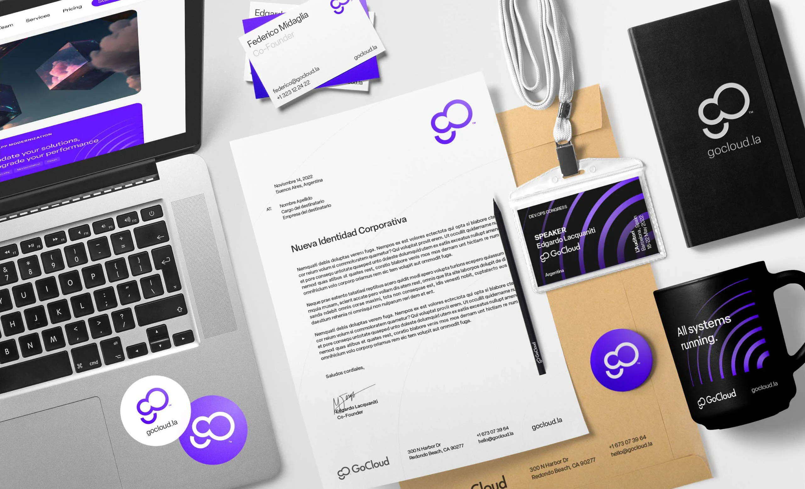 GoCloud brand identity applied across stationery and digital materials