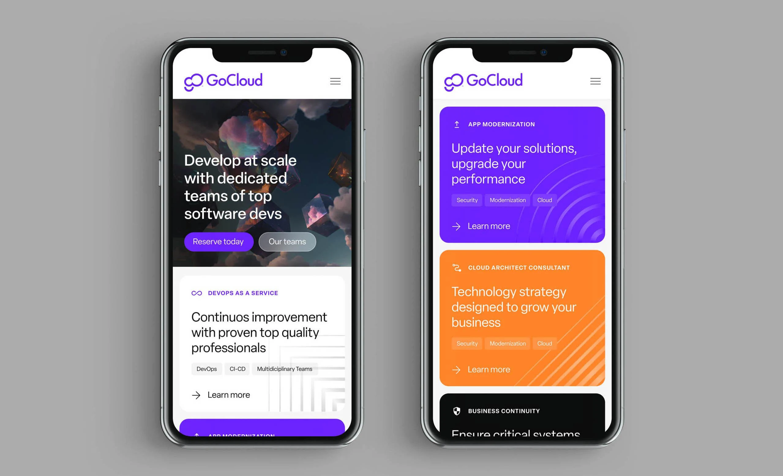 GoCloud responsive website design displayed on two phones