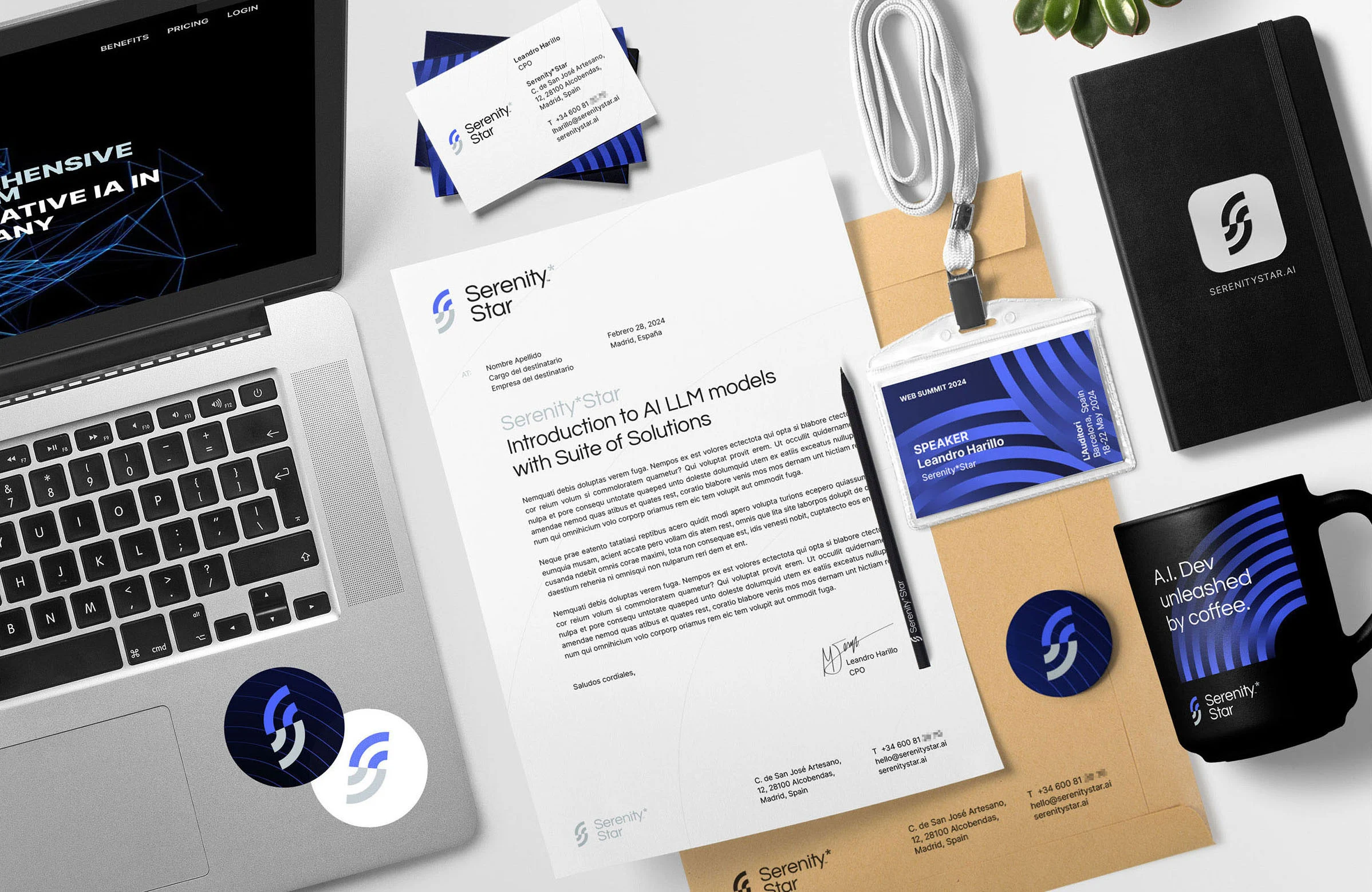 Serenity*Star brand applications across stationery and digital materials