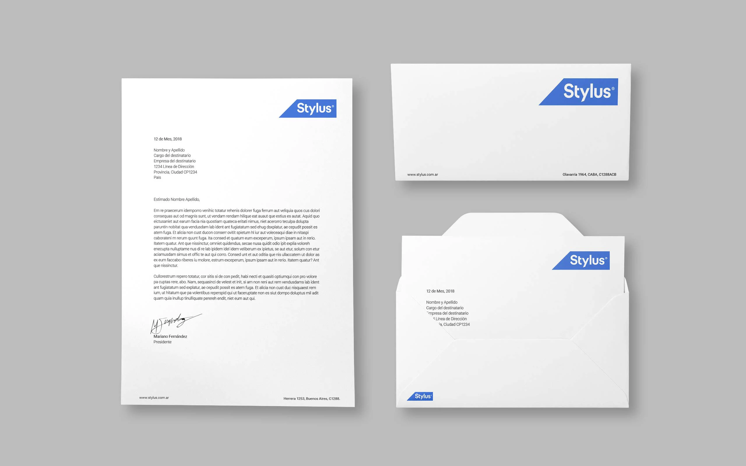 Stylus institutional stationery set with letterhead and envelopes