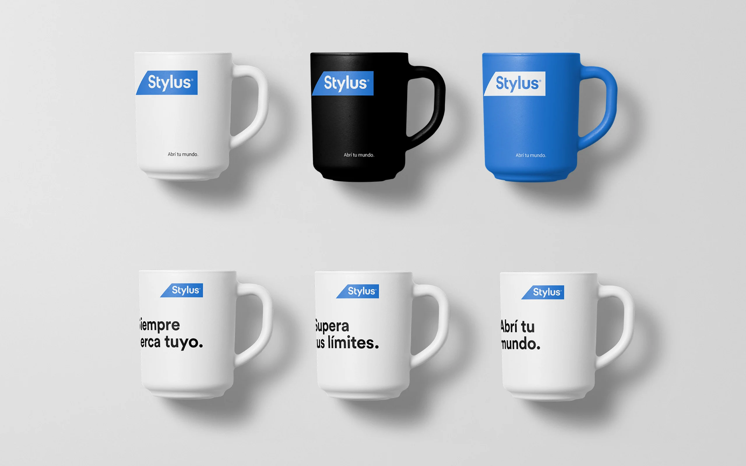 Stylus branded mugs featuring campaign messages