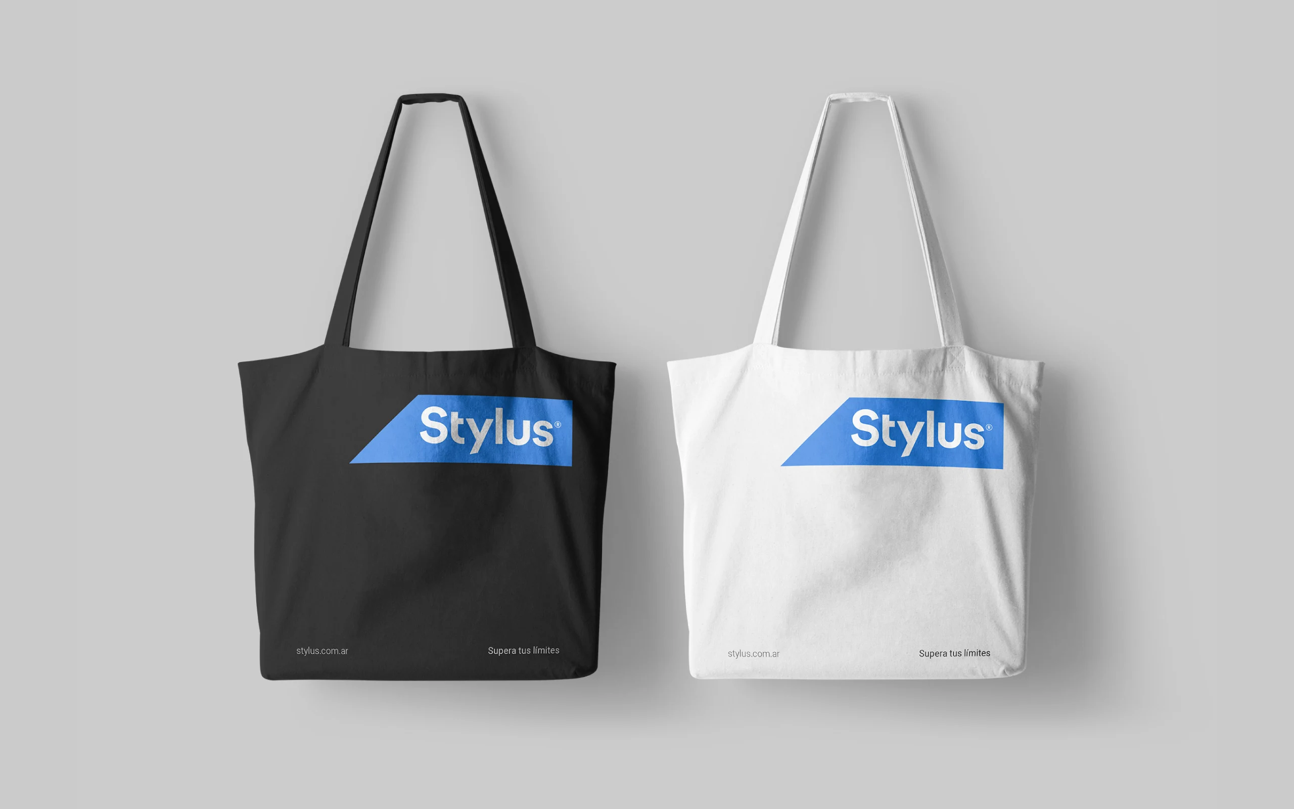 Stylus branded tote bags using the visual identity