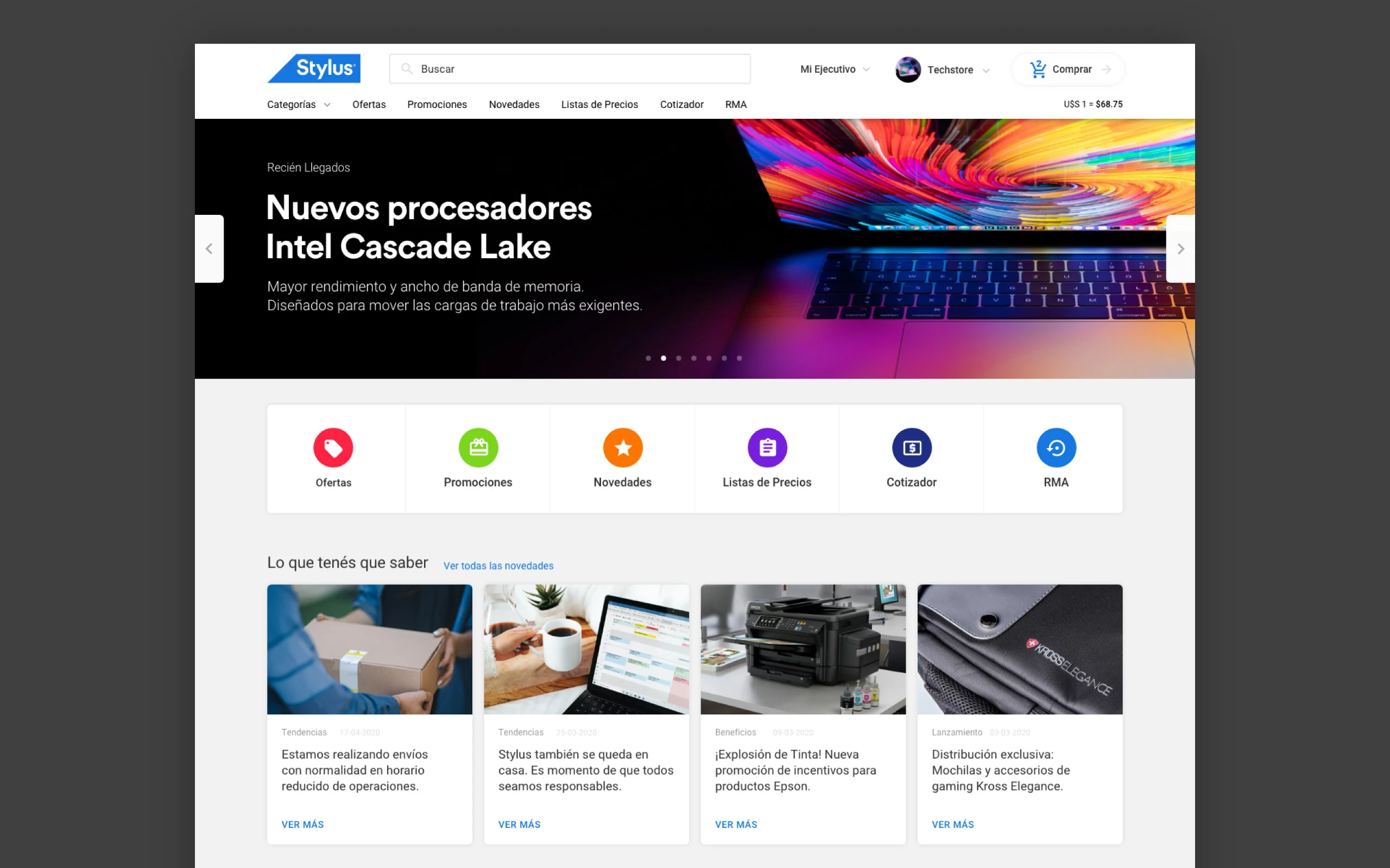 Stylus e-commerce website homepage using the new brand identity