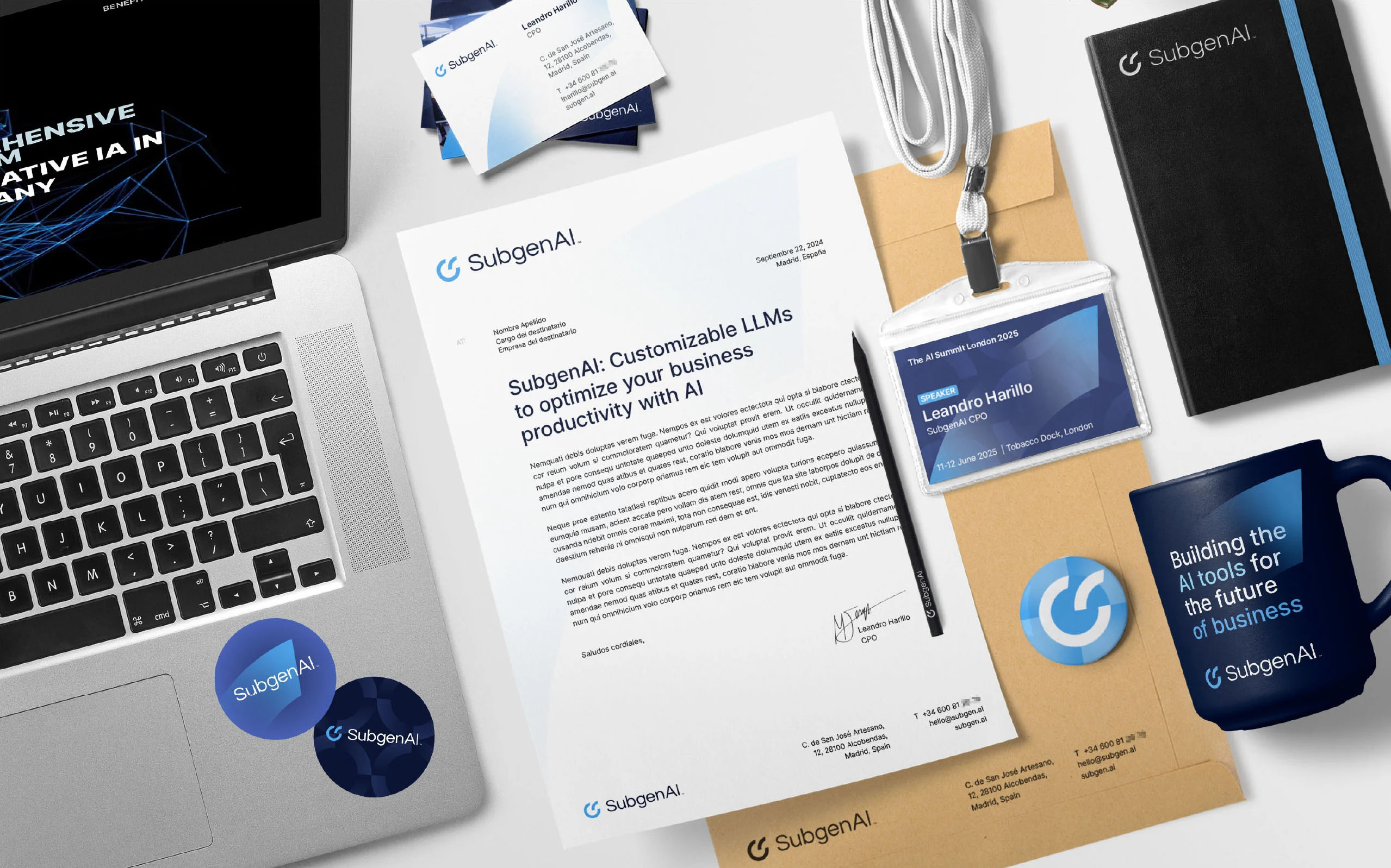 SubgenAI stationery and digital brand applications